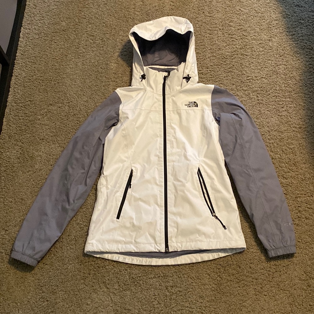 The North Face Gray and White Rain Jacket - Size Small